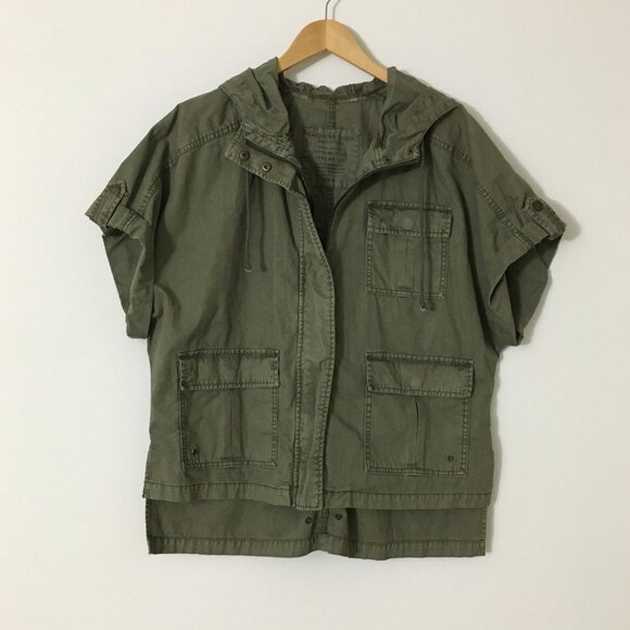 American Eagle Oversize S/S Army Olive Green Hooded Military Utility Jacket - M - Picture 2 of 10